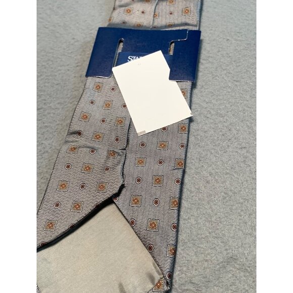 Stafford Mens Silk Tie Grey Geometric Pattern Necktie - Picture 2 of 4